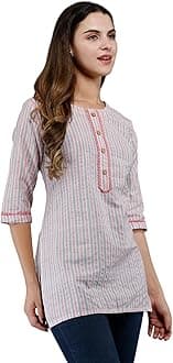 AnjuShree Choice Women Indian Cotton Short Kurti Tunic | ORDER 1 SIZE BIGGER