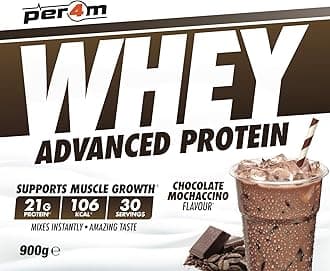 Per4m Whey Protein Powder | High Protein Shake for Muscle Growth & Recovery | Low Sugar Gym Supplement | Sports Nutrition Drink + Amino Acids (900g, Chocolate Mochaccino)