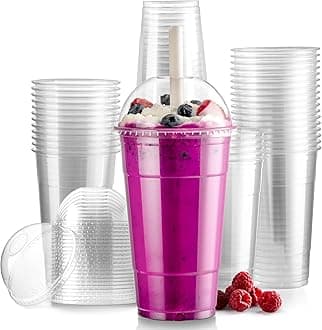 Fit Meal Prep 100 Pack 24 oz Disposable Plastic Coffee Cups with Dome Lids, To Go Iced Coffee Cups with Lids, BPA Free Clear Parfait Cups for Party, Smoothie, Bubble Boba, Juice, Milkshake