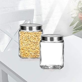 Vency Piramal Glass Cubical Square 600Ml Transparent Glass Jars & Containers For Kitchen Pantry, Snacks, Masala, Honey, Jams, Pickles, Cookies, Dry Fruits (600Ml, Set Of 2)