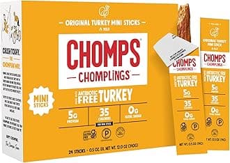 Snack Size Original Turkey Jerky Meat Sticks, ABF Turkey, Keto, Paleo, Whole30 Approved, Low Carb, High Protein, Gluten Free, Sugar Free, 35 Calories, 0.5 Oz (Pack of 24)