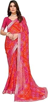 Women's Woven Latest Georgette Saree with Lace and Blouse Material