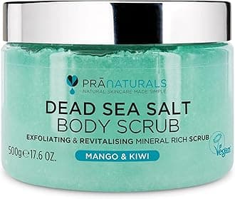 PraNaturals Dead Sea Salt Body Scrub 500G – Hydrating & Moisturising, Natural Oils & Minerals, Exfoliating, Softening & Nourishing, All Skin Types, No Parabens, Vegan & Cruelty Free (Mango & Kiwi)