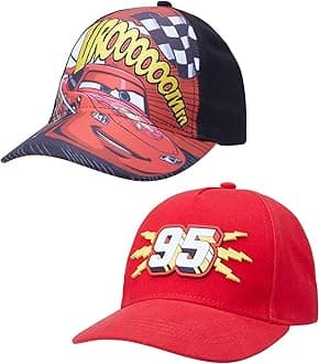 Disney Pixar Cars Lightning McQueen 2-Piece Kids Baseball Cap Set, Adjustable Cotton Dad Hats with Curved Brim for Boys, Multi, One Size