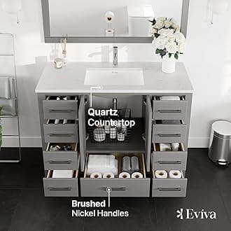 Eviva London 48 Gray Bathroom Vanity with Carrara Quartz Top