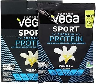 Vega Protein + Recovery - 30g Plant-Based Protein per Serving, Vanilla, 12 x 1.6oz Sachets, 5g BCAAs, Probiotics, NSF Certified, for Shakes & Smoothies, (Packaging May Vary)