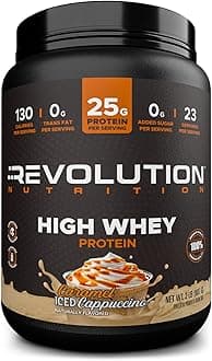 Revolution Nutrition, High Whey, Protein Powder 2LB, Whey Isolate, Gluten Free, Lean Muscle Mass for Men & Women, 25g of Protein Per Scoop, 908 g, 24 Servings (Caramel Iced Cappuccino, 2 Pound)