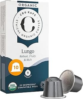 Lungo Espresso Strong USDA Organic Espresso Coffee Capsules (10 Pods) Fairtrade Coffee Pods Compatible with Nespresso Original Line and Pixie Machines