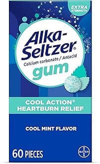 Cool Action Heartburn Relief Gum, Extra Strength Antacid Gum, Acid Indigestion and Upset Stomach Relief, No Chalky Taste, Cool Mint Flavor, 60 Count