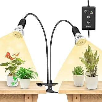 SANSI LED Grow Lights for Indoor Plants, Lifetime Free Bulb Replacement, 300W Full Spectrum Dual Gooseneck Clip Plant Grow Light, Plant Light with Timer 4/8/12 Hrs, High PPFD Growing Power Grow Lamp