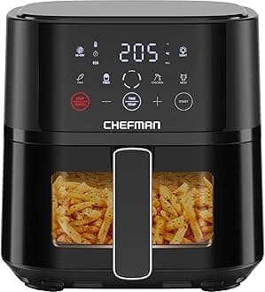 – Chefman Air Fryer – 3.75L Compact Airfryer for Quick, Easy Meals, Features Hi-Fry Technology for Extra Crisp, Easy-View Window, Touch Controls with 4 Presets, Nonstick & Dishwasher Safe Basket - Black