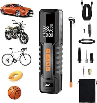 YIMWMIY Tire Inflator Portable Air Compressor – Emergency Flat Tire Rescue & Pressure Maintenance Tool, Cordless Pump with 150PSI, LCD Screen, Auto Shut-Off – for Car, Motorcycle, Bicycle, Balls