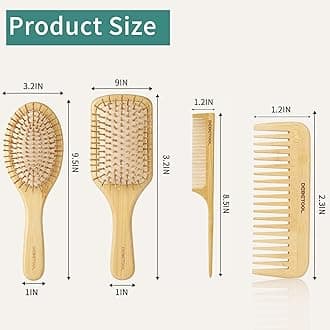 DEBETOOL Bamboo Hair Brush Set - Natural Bamboo Paddle Detangling Hairbrush and Comb Set, Suit for Thick/Thin -Gift for Women Men and Kids
