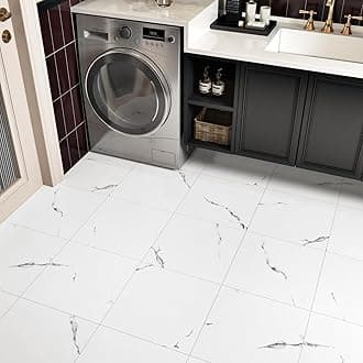 White Marble Peel and Stick Floor Tile Waterproof Vinyl Flooring 12''x12'' Self Adhesive Flooring Tiles for Kitchen Stick on Tiles for Bathroom Bedoorm Self Adhesive Vinyl Floor Laminate Sheets 5-PCS
