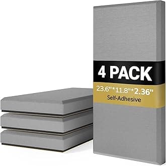 TONOR 4 Pack Acoustic Panels Large Self-adhesive,23.6″ * 11.8″ * 2.05″ Fiberglass Sound Proofing Panels, Acoustic Wall Panels for Echo Absorbtion, Sound Absorbing Panels for Home Theater, Grey
