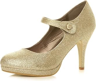 AJVANI Womens Ladies mid high Heel Mary Jane Evening Work Platform Bridal Party Prom Court Shoes Size.