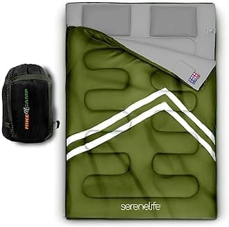 SereneLife Backpacking Sleeping Bag Camping Gear-Double Sleeping Bag For Adults/Teens W/2 Pillows,Bag-Outdoor Lightweight Weather Proof Sleeping Bags For Camping,Backpacking,Hiking-SereneLife SLSBX9