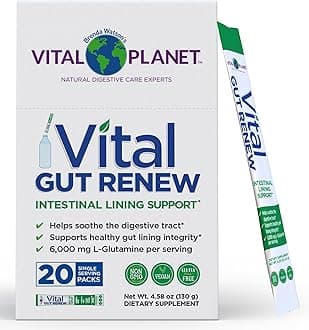 Vital Gut Renew Powder Supplement for Leaky Gut Repair with L-Glutamine, Marshmallow and Ginger Root, DGL Licorice Root and Organic Aloe Vera, L Glutamine 6000mg, 20 Single Serve Packs