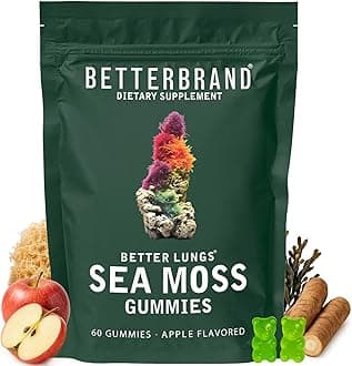 Betterbrand BetterLungs Pear Flavored Sea Moss Gummies - 1600mg Bladderwrack & Burdock Root for Lung & Immune Support, 60 Count