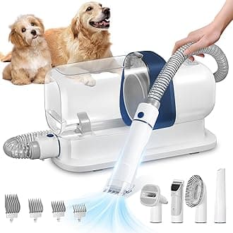 LMVVC Pet Grooming Kit, Dog Grooming Clippers with 2.3L Vacuum Suction 99% Pet Hair, Pet Grooming Vacuum Low Noise with 5 Pet Grooming Tools and 4 Clipper Guards for Dogs Cats (Blue & White)