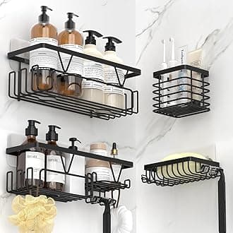 KEGII Shower Caddy 4 Pack, Bathroom Storage Shower Shelf Organiser, Bathroom Shelf No Drill, Adhesive Shower Rack, Stainless Steel