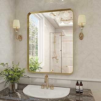 VooBang Bathroom Mirror 20x30 inch, Gold Deep Frame Mirror for Wall, Modern Round Corner Wall Mirror for Bedroom, Living Room, Horizontal or Vertical
