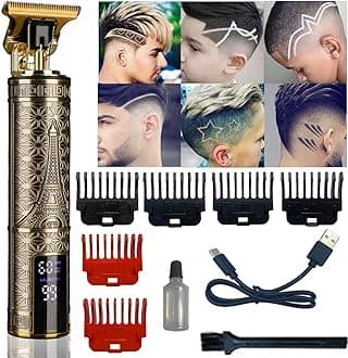 Hair Clippers for Men, Goldseaside Zero Gapped T-Blade Hair Trimmer with 3 Speed Adjustment LED Display, Rechargeable Cordless Grooming Kit for Men