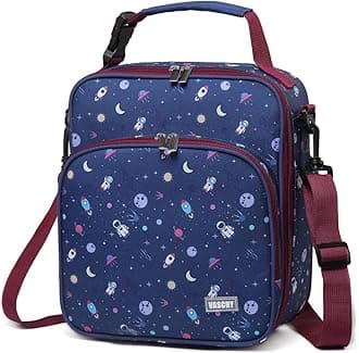 VASCHY Children's Insulated Lunch Bag, Cute Insulated Bag Boys Girls 5.5L Waterproof Lightweight Lunch Bags with Front Pocket and Removable Shoulder Strap Astronaut