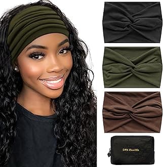 S&N Remille Wide Headbands for Women, Large Hairband, Elastic Non-Slip Headband Twist Knotted Accessories, Yoga Workout Vintage Hair 3 Pack (Colour-7)