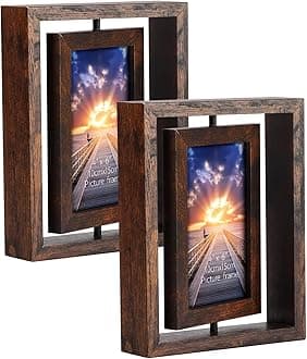2 Pack 4x6 Rustic Rotating Floating Picture Frames, Photo Frames for Vertical or Horizontal Tabletop Display, Brown