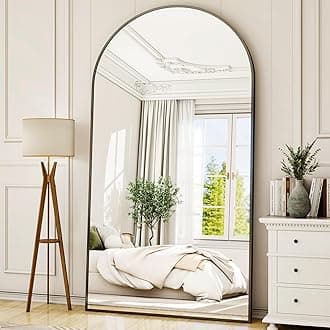 Oversized Full-Body Mirror, 77" x 38" Arched Full-Length Mirror, Black Metal Frame, Floor Mirror for Bedroom, Living/Dressing Room, Gym - Stand/Wall Mounted/Leaning