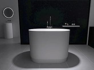 39" Japanese Soaking Bathtub, Freestanding Solid Surface Resin Stone Bathtub Modern Stand Alone Tub with Pop-up Drain and Overflow, cUPC Certified, Matte White 328MW1000