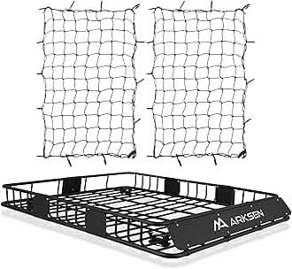 ARKSEN 64 x 50 x 6 Inch Universal Extra Wide 150LB Heavy Duty Roof Rack Cargo with Two Cargo Nets, Car Top Luggage Holder Carrier Basket for SUV, Truck, & Car Steel Construction