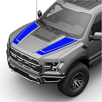 BENINI DESIGN STUDIO Hood Blackout Racing Stripes Vinyl Decal Sticker Kit- Compatible with Ford F150 Raptor 2014-2020 (Style 5, Blue)
