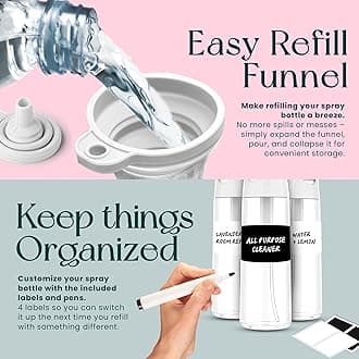 BeautifyBeauties Continuous Spray Bottle - Hair Spray Bottle Bundle with Comb, Markers, Labels - Barber Spray Bottle - Plant Mister Spray Bottle for Plants, Water Spray Bottle Fine Mist Sprayer, Clear