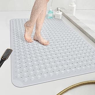 OTHWAY Large Shower Mat 34x23, TPE Non Slip Shower Mat, Inside Shower Mat with Drain Holes Suction Cups, Walk in Shower Mat for Shower Stall, Anti-Slip for Elderly Kids (Light Grey)