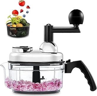 Geedel Hand Food Chopper, Vegetable Quick Chopper Manual Food Processor, Easy To Clean Food Dicer Mincer Mixer Blender, Rotary Onion Cutter for Garlic, Salad, Salsa, Nuts, Meat, Fruit, Ice, etc