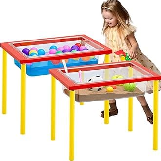 Uiifan 2 Sets Wood Sensory Sand Water Table 20 Inch High Kid Activity Table for Kids Toddlers Preschool Classroom Gift(Red and Yellow)