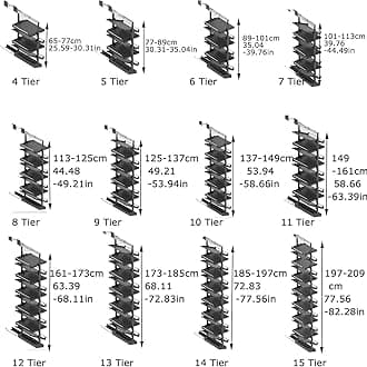 Pull-Out Shoe Rack Organizer for Closet Shoe Cabinet,Adjustable Height Retractable Metal Stackable Shoe Rack, Vertical Shelf Organizer for Small Bedroom Closet, Space Saving Storage, Black(72cm,7 Tier