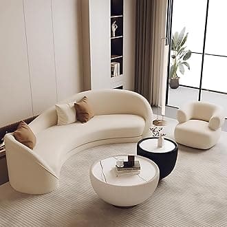 Curved Sectional Sofa Set - Modern Leather Sectional Couch with High-Density Cushions, Stylish Couch Set for Living Room, Include Coffee Table (Sofa+Chair B+Table, 80IN)