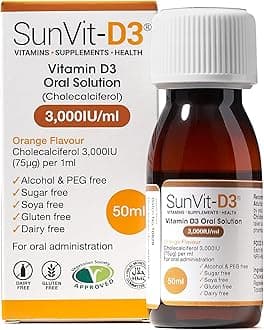 SunVit-D3 Vitamin D3 3000IU Oral Solution - Vitamin D for Kids | Cholecalciferol Vitamin D Drops Baby | Supports Bone, Teeth, Muscle & Immune System (50ml Orange Flavor)