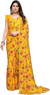 SIRILWomen's Floral Printed Georgette Saree with Unstitched Blouse Piece