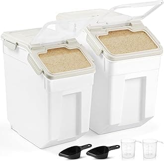 ABOUT SPACE Rice Storage Container 25kg & 15kg Airtight Rice Container with Measuring Cup & Rice Shovel-Rice Barrel Dispenser-Moisture Proof Kitchen Organiser for Cereals,Pulses&Pet Food- Plastic