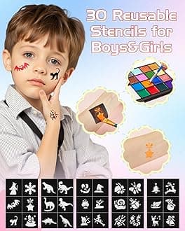 Lictin Water Based Face Paint - 18 Colors Face Painting Kit with Stencils and Brushes, Halloween Makeup Kit for Adults and Kids, Professional Non Toxic Washable