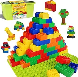 Large Building Blocks Compatible With Duplo, Set for Toddlers From 3 Years With Stone Box, Creative Play Educational Toy