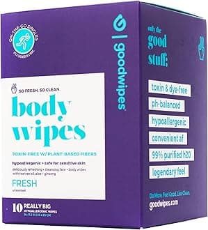 Goodwipes Body Wipes, Really Big for All Over, Made with Aloe, Plant Based and Hypoallergenic, Wipe Away Sweat and Odor, For Face and Body - V. Fresh, 10 Count