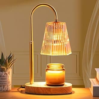 Candle Warmer Lamp with Timer - Adjustable Height Candle Warmer Lantern with Timer, Dimmable, Home Decor, Wax Melts Warmer for Jar Candles with 2 Bulbs Amber Lampshade