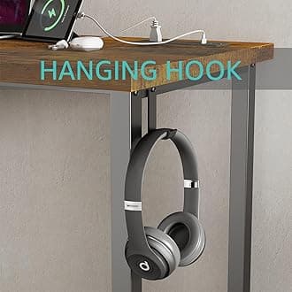 Lufeiya Computer Desk with Power Outlet, 40" PC Desk for Home Office, Brown