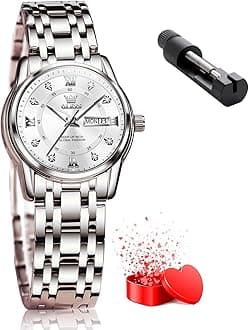 OLEVS Women Watches Gold Silver Stainless Steel Waterproof Analog Large Easy Reader Day Date Ladies Wrist Watches