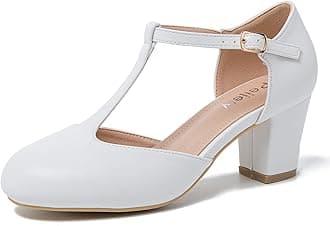Women's T-Strap Mary Jane Pumps, Block Heel, Closed Toe, Dress Shoes with Buckle